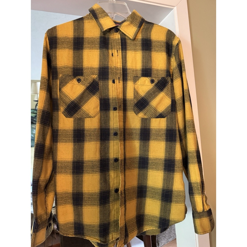 Tommy Hilfiger Men's Yellow/Black Plaid Flannel Shirt Size Medium